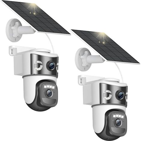 8MP Caméra de Surveillance WiFi Extérieure Sans Fil,Double Objectif Camera Extérieur Solaire avec Panneau,355° PTZ,Vision Nocturne,Suivi Automatique,Audio Bidirectionnel,PIR Détection Humaine,2 Pack (1/5)