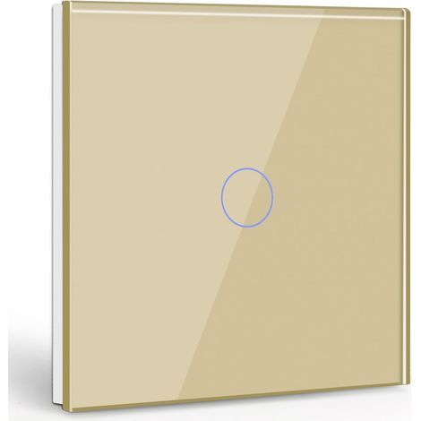 1 Gang 1 Way Touch Switch Gold, Light Switch with LED Display Light, Touch Switch with Touch Sensor Crystal Glass Panel-No Neutral Wire (1/5)