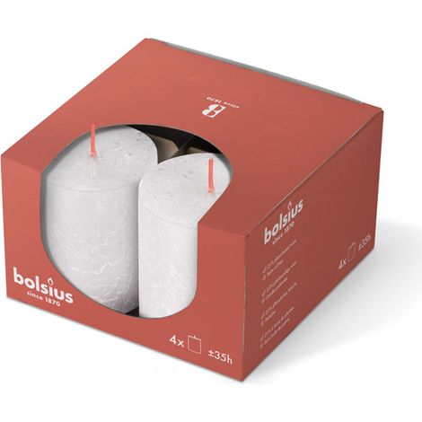 Bolsius Stumpenkerze Rustik Ø 6,8 x 8 cm wolkiges weiß 4er Pack (1/2)
