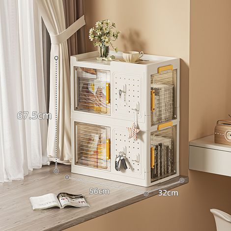 Boîte de rangement empilable, pliable et portable, en plastique léger, à 2 niveaux, idéale pour la maison, l'école ou un dortoir.