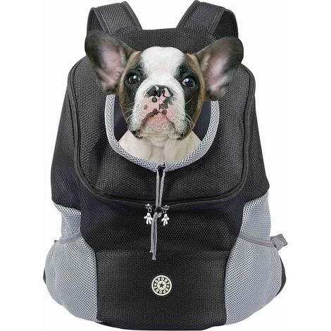 Sac à dos de transport pour chiens et chats de petite et moyenne taille, avec ouverture frontale réglable et respirante, et fond étanche (noir) (1/5)