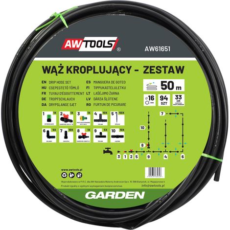 Système d'arrosage goutte à goutte awtools drip irrigation system 50m 94 pièces