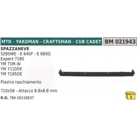 Placa rascadora 710x80mm accesorio 8,8x8,8 mm lanzanieves MTD CUB CADET 528SWE
