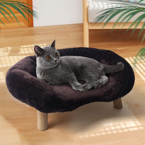 Canapé chat marron XPT043, sofa félin moelleux en peluche, lit pour chat confortable, coussin d'intérieur pour animal, assise douce et cosy, modèle design brun. (1/5)