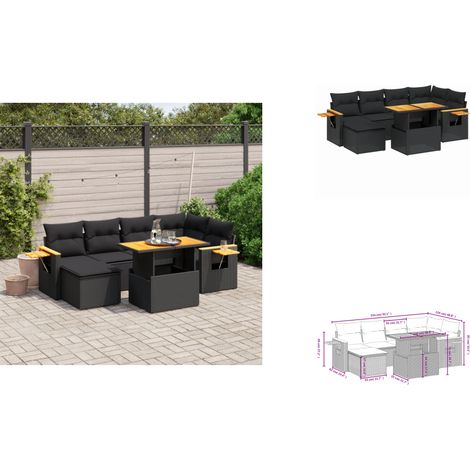 Salon de jardin 7 pcs avec coussins noir résine tressée - Ensemble Salon De Jardin - Meuble Extérieur - Résine Tressée - Rotin Synthétique - Table Extensible (1/3)