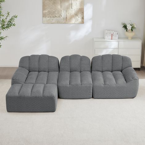 Divano angolare modulare 3 posti con pouf, schiuma 32D, grigio HAVRYA (1/5)