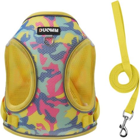 Ensemble Harnais et Laisse pour Petit Chien Chat, Harnais en Maille Aérée à Motif Camouflage Réfléchissant Réglable, Tailles XS/S/M pour Chiots et Petits Animaux (1/5)
