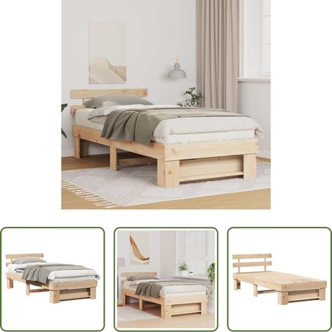 vidaXL Massivholz - Bettrahmen mit Kopfteil Braun 80 x 200 cm Massives Kiefernholz (1/5)