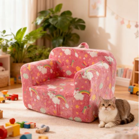 Sillón infantil de espuma rosa con reposabrazos, asa y funda extraíble - MODENUIT (1/5)