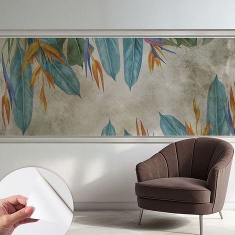 Papier peint autocollant adhésif décoratif avec motifs pour salon et chambre a motif Fleurs tropicales 250x104 cm (1/5)