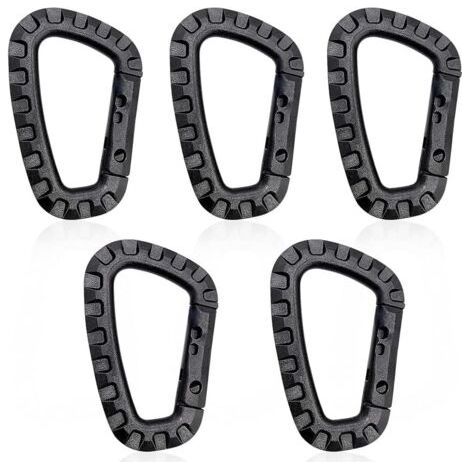 Pack of 5 Plastic Carabiners, Durable Military Tactical Carabiner D-Shape Multifunctional Backpack for Camping Hiking Fishing Gym (1/5)