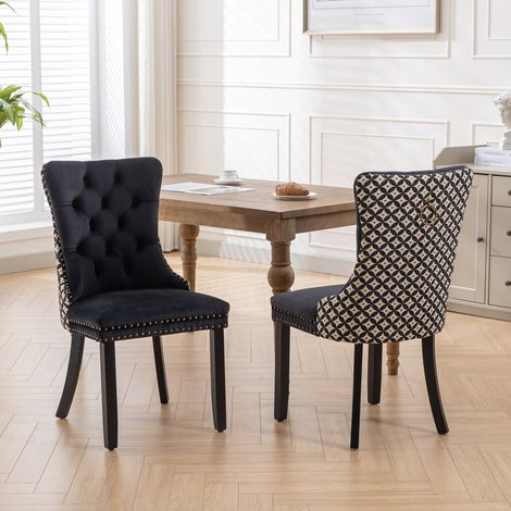 Juego de 2 sillas de comedor 65x50x95 cm de terciopelo negro capitoné - MEUBLIV (1/5)