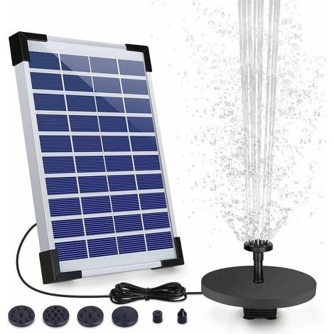 Fontaine Solaire Extérieur 5W, Pompe Bassin Solaire avec Batterie et 6 Buses, pour Bain d'oiseaux Aquarium Jardin Fontaine (1/4)