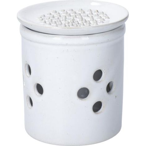 KitchenCraft Idilica Ajero de Gres con Coperchio Grattugia, Contenitore de Crema di Aglio in Ceramica con Fori de Ventilazione e Base Non Smaltata