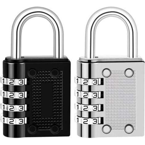 Lot de 2 Cadenas Code de 4 Chiffres, Cadenas à Combinaison Alliage de Zinc Cadenas Casier Code pour Valise Casier College Gym Avion(Noir,Argent) (1/4)