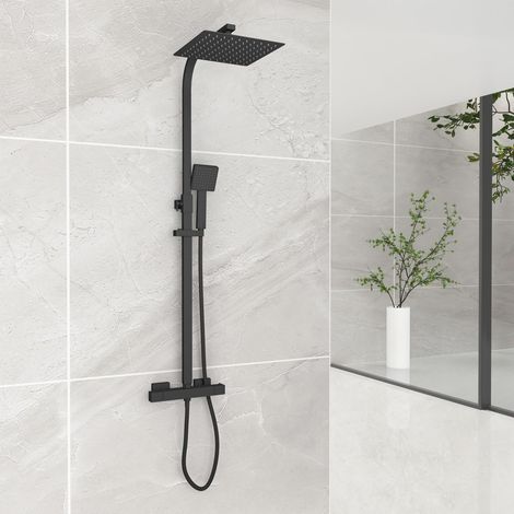 Colonne de Douche Thermostatique,Système de douche thermostatique 38°C, Noir Colonne de Douche Acier Inoxydable avec Mitigeur Salle de Bain,24.5cm Carré Pommeau de Douche (1/5)