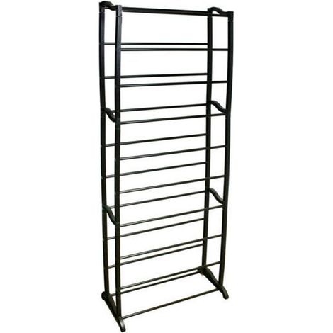 Étagère range-chaussures - JUANIO - 50x25x140 cm - Métal - 15 paires - Noir (1/5)
