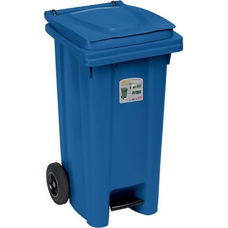 Bidone carrellato 120 litri con ruote pedale e fermasacco raccolta differenziata contenitore idoneo ai mezzi raccolta rifiuti - colorigenerali: Pattumiera blu