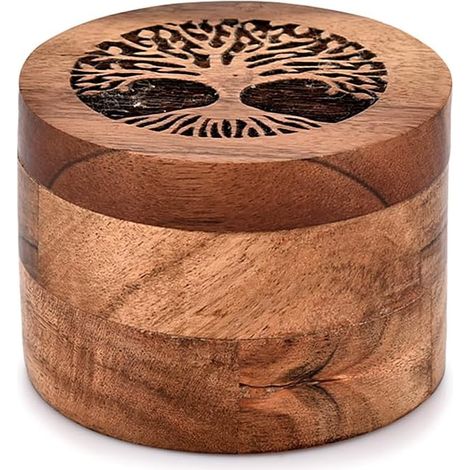 Urna de madera de acacia hecha a mano para cenizas humanas, urna de madera con forma de árbol de la vida para cenizas, urna funeraria para cenizas de mascotas (3,5 x 3,5 x 2,5 pulgadas) (1/3)