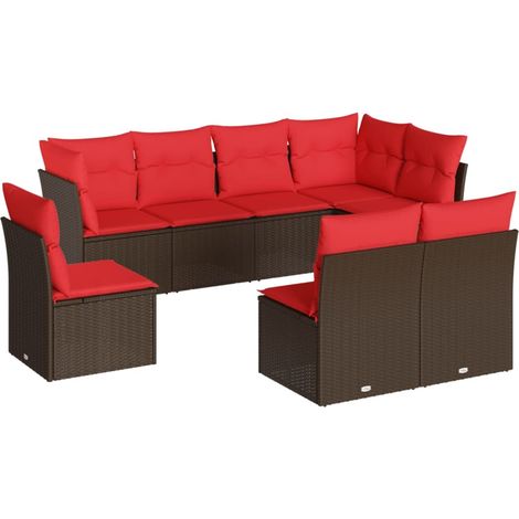 8 Piece Garden Sofa Set with Cushions Brown Poly Rattan vidaXL (1/3)
