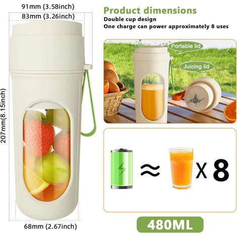 Tragbarer Milchshake-Maker, 450 ml tragbarer Mixer mit 12 Edelstahlklingen, Mini-Milchshake-Mixer, kleiner USB-Standmixer, geeignet für Fitnessstudio, Büro, Camping, Reisen (1500 mAh, grün).