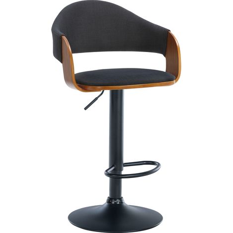 Taburete de bar x1 diseño retro chic asiento de tela negra y madera de nogal base de metal negro 100006426 (1/5)
