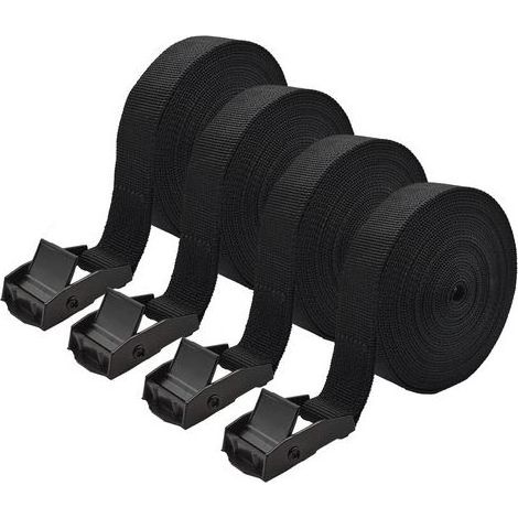 TAISHENGDA – Spanngurte, Gepäckträgergurte – 4 Stück 2,5 cm x 5 m – Komplettes Upgrade – Komplett schwarz – Unterschiedliche Anzahl und Länge der Gurte (1/5)