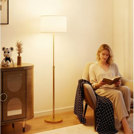 Lampadaire réglable avec télécommande, abat-jour tissu, doré HAVRYA (1/5)