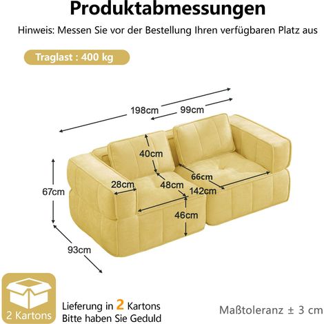 Möbelstück aus Stoff in Gelb 198 x 93 x 67 cm HOMAIRE (1/5)