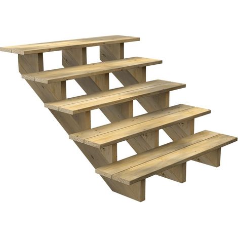 Escalier Bois Exterieur - 3 Marches - Largeur : 1m20 - Hauteur : 85cm - Sans Contremarches - Pin du Nord - Traité Autoclave