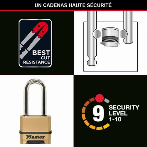 MASTER LOCK Candado Alta Seguridad - Combinacion - Zinc - Exterior - Arco L - M175EURDLH - Ideal para Portales, Garages, Sótanos