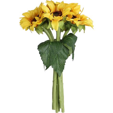 Lot de 6 fleurs artificielles décoratives, imitant à la perfection des tournesols élégants et réalistes, pour la maison, le salon ou un mariage. (1/5)