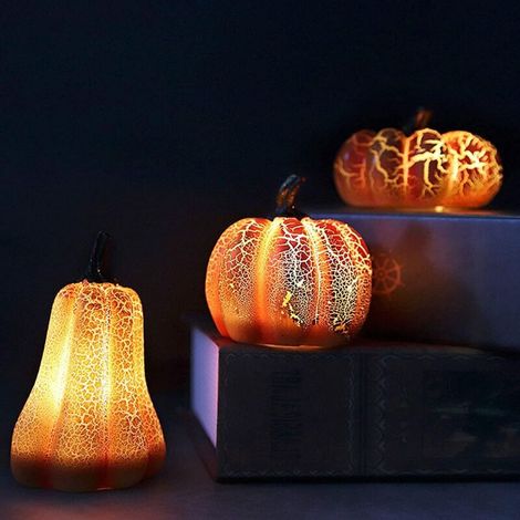 3 Pièces Citrouille de Décoration LED, Deco Halloween Interieur, Citrouille Lumineuse, Decoration Bougie à Pile Résine Orange Lumière Festival Fête (1/5)