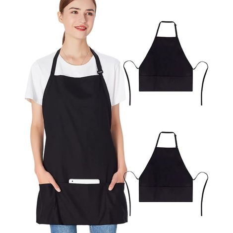 Tablier à Bavette Réglable avec Longues Attaches pour Femmes et Hommes Tablier de Chef Doux et Respirant avec 3 poche Cuisine Pâtisserie Restaurants Serveurs Nettoyage Réparations à Domicile (1/3)