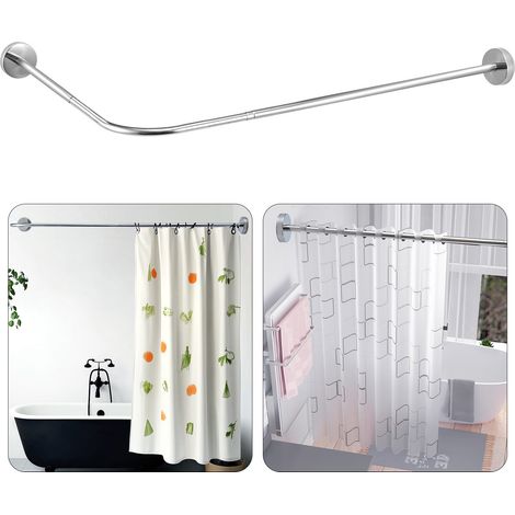 Shower Curtain Rods, L Shape (60-80 x 100-160 cm) Curved Bathtub Rail Extendable Stainless Steel Shower Corner Curtain Rail for Bathroom Fitting Room (1/5)