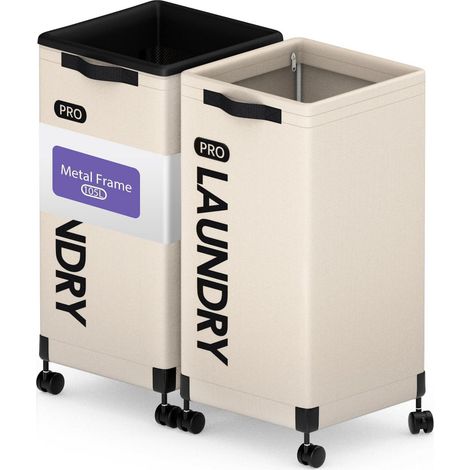 Wäschekorb 105L mit Rollen, Metallrahmen, 2er-Pack, Weiß (1/5)