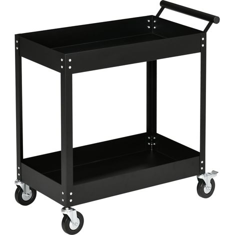 CHICFURN Carrello da officina a 2 ripiani 84,5 x 38 x 84 cm in acciaio nero con maniglia laterale (1/5)