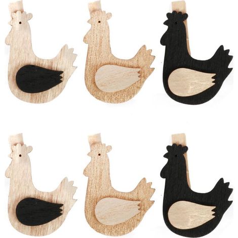 Pinza de gallina de Pascua de madera, 6 unidades (1/3)