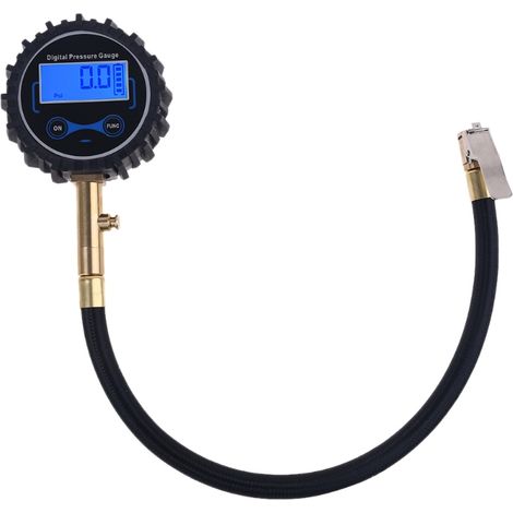 Manomètre numérique de pression des pneus pour voitures, camions, motos et vélos, avec tube et écran LCD rétroéclairé.