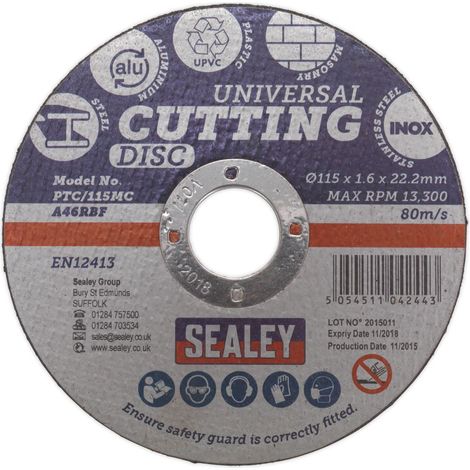 Sealey Multipurpose Cutting Disc �115 x 1.6mm �22.2mm Bore PTC/115MC (1/2)