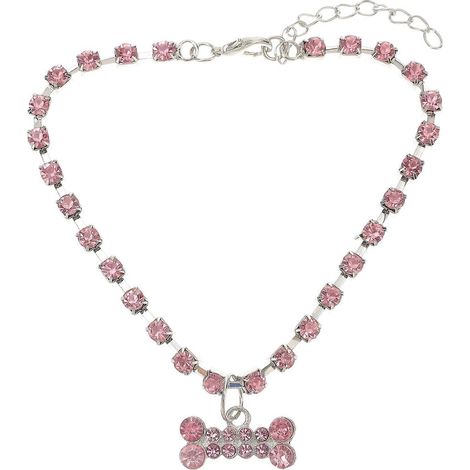 Collar ajustable para mascotas, collar para perro con diamantes de imitación, 2 piezas, color rosa. (1/5)