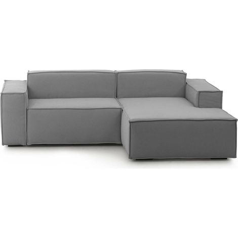 Talamo Italia - Divano fisso con penisola Ameli, Divano componibile con chaise longue destra, Sofà moderno in tessuto, 100% Made in Italy, Cm 240x170h70, Grigio