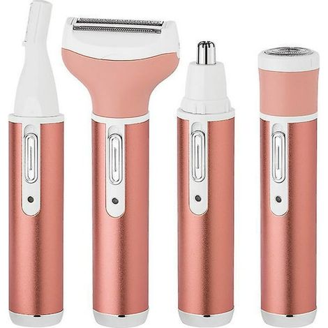 Rasoir électrique 4-en-1 femme, épilateur sans fil rechargeable USB, tondeuse visage et corps, sourcils, aisselles, teinte rose champagne (1/5)