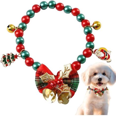 1 pc Collier de Noël pour Chiot Femelle Collier Noeud Clochette et Pendentifs Sapin Père Noël Bonhomme de Neige Flocons (1/4)