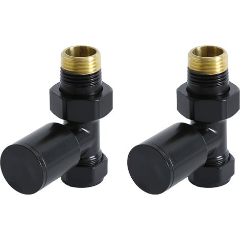 Milano 15mm Straight Heated Towel Rail Radiator Valves - Black (1/4)