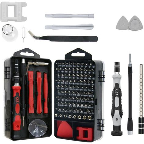 Set di cacciaviti di precisione 115 in 1 (con piccola spazzola) – Kit di strumenti per la riparazione di telefoni cellulari per smartphone, tablet, laptop, occhiali (rosso) (1/4)