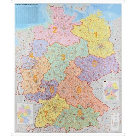 Deutschland 1:750.000. Karte mit Codes und Verwaltungseinheiten. Postleitzahlen. Stiefel (1/5)
