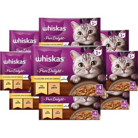 WHISKAS PURE DELIGHT CARNE IN GELATINA 13 CONFEZIONI 4 BUSTINE DA 85G 52 BUSTINE TOTALI 2 GUSTO POLLO 2 GUSTO TACCHINO (1/5)