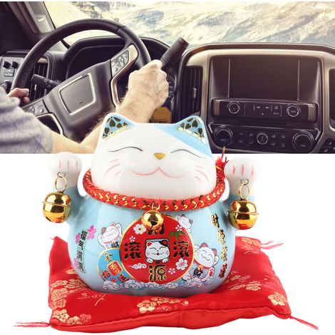 Tirelire Chat Porte-Bonheur 11,5 cm, adorable et raffinée, en céramique, en forme de chat, symbole de chance et de prospérité, décoration de bureau bleue (1/5)