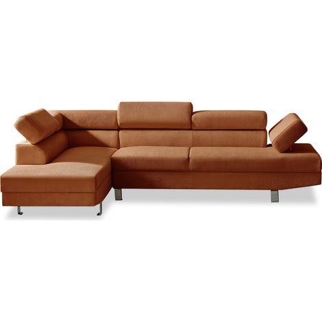 Canapé d'angle gauche avec têtières relevables Palerme velours côtelé terracotta (1/5)